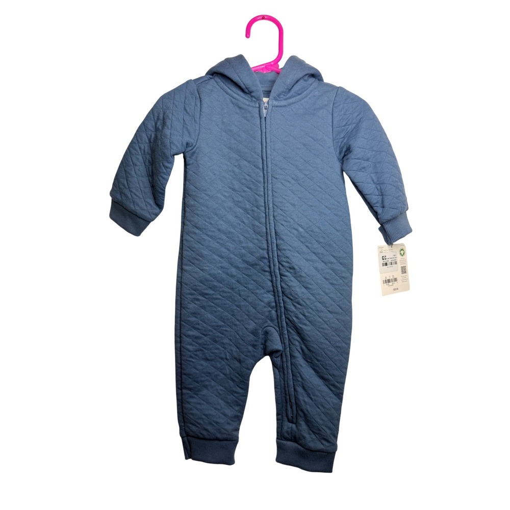 Little Planet by Carters Baby Blue Quilted Organic Cotton Hooded Jumpsuit 6M NWT